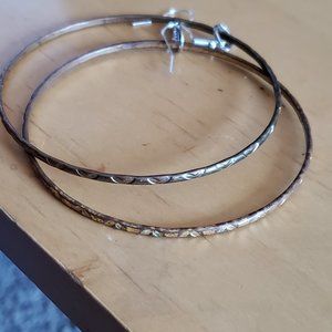 2.75" Bronze Tone Hoop Hook Earrings Artisan Wave